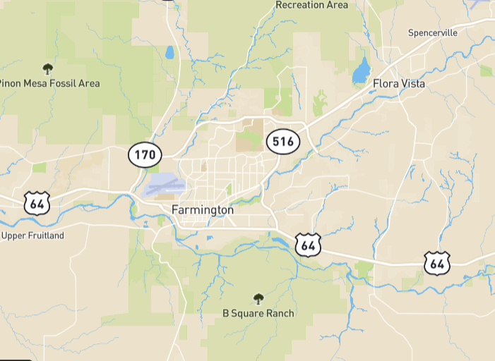 General map of Farmington, New Mexico showing the surrounding area in a San Juan County criminal case